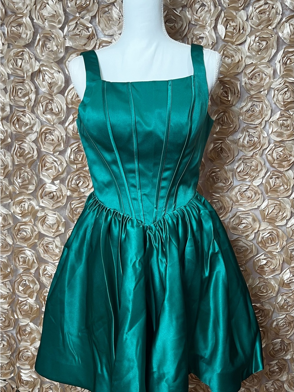 Emerald Satin Fit-and-Flare Dress